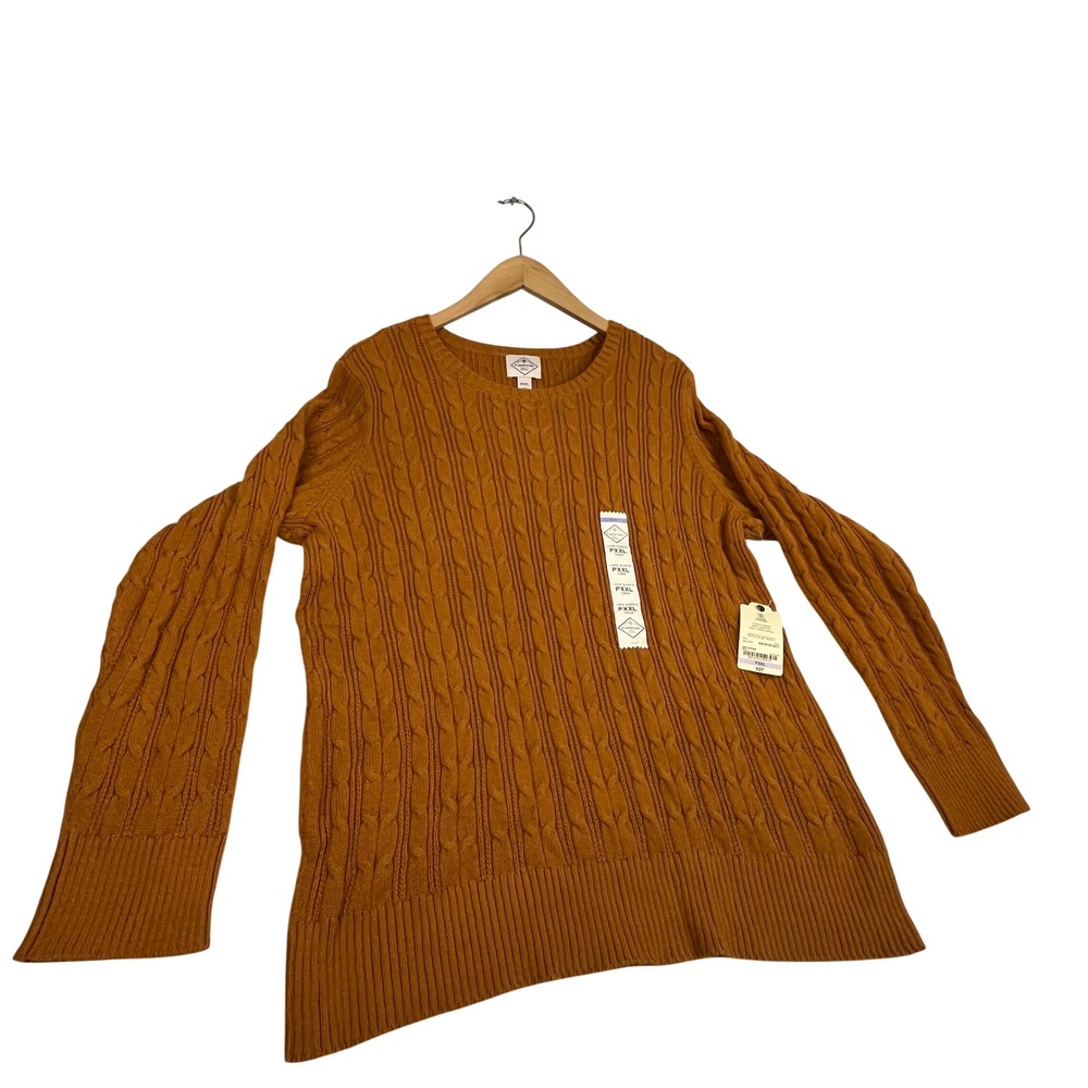 St Johns Bay Petite XXL Cable Knit Sweater Deep Bronze Orange Crew Neck New